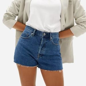 Everlane The Cheeky denim shorts; cheeky cutoff jean shorts; raw hem; size 24